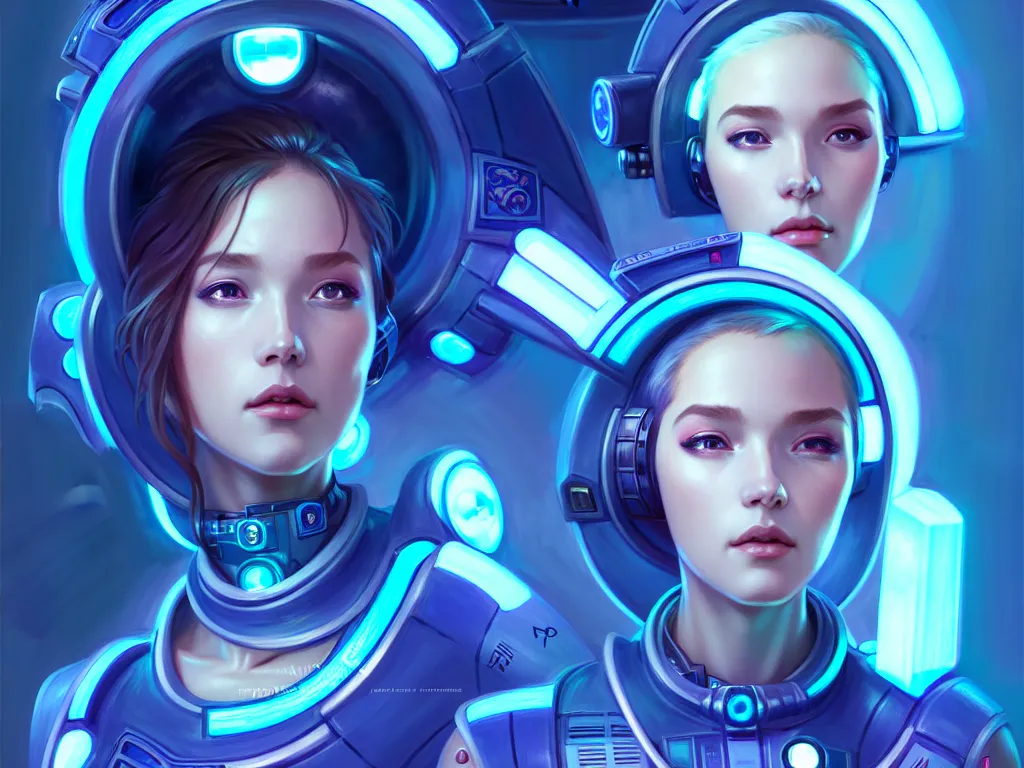 Image similar to portrait futuristic planet neptune police uniform female, in a future huge spaceship internal, neon light, ssci - fi and fantasy, intricate and very very beautiful and elegant, highly detailed, digital painting, artstation, concept art, smooth and sharp focus, illustration, art by tan zi and ayanamikodon and alphonse mucha and wlop