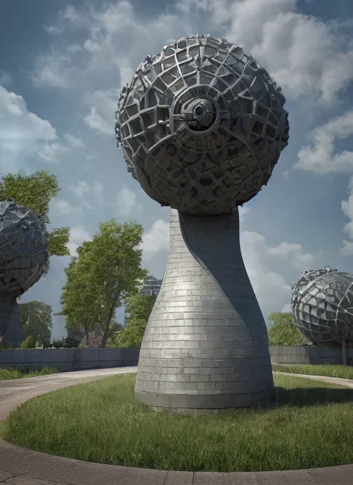 Prompt: highly detailed realistic architecture 3 d render of a futurisctic stele monument in the atomium brussels style standing near a highway, archdaily, made in unreal engine 4 octane render