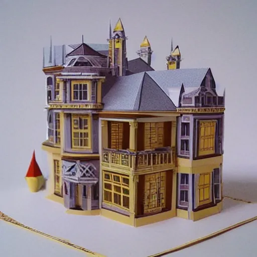 Image similar to a beautiful detailed mansion in the style of papercraft, origami,