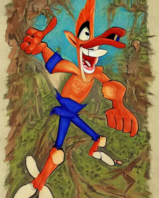 Prompt: a manuscript painting of Crash Bandicoot in the style of the Rochester Bestiary, Ashmole Bestiary