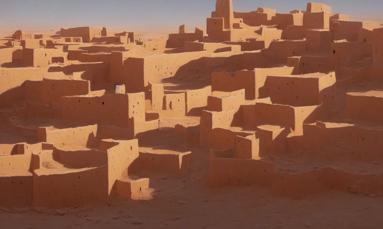 Image similar to a beautiful ghardaia landscape, concept art, intricate detail, volumetric shadows and lighting, realistic oil painting,