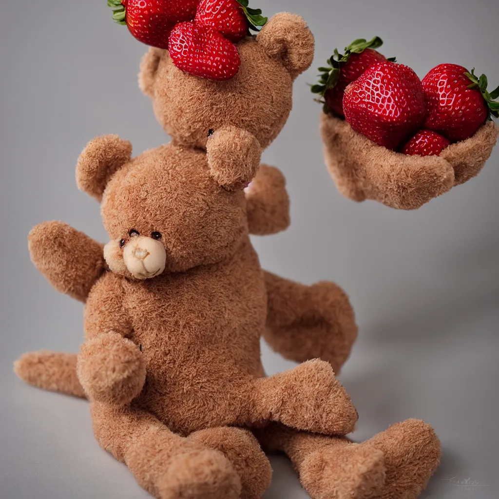 Image similar to a strawberry teddy bear, food photography studio lighting professional