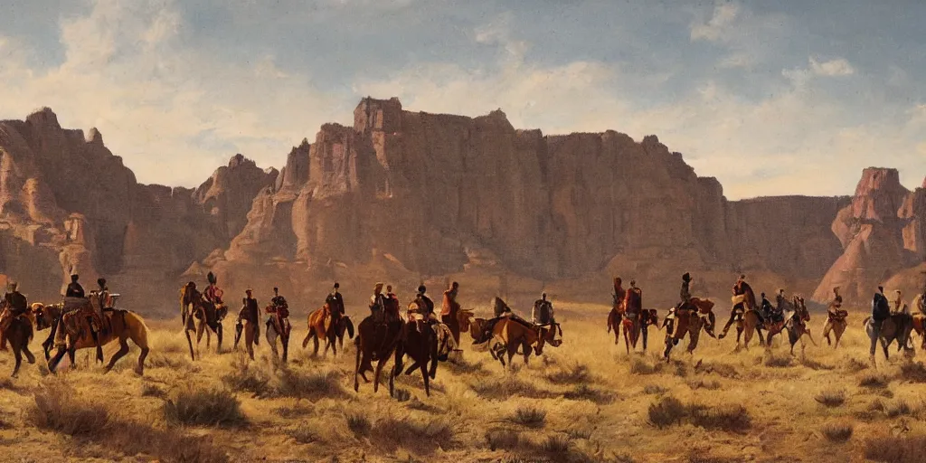 Prompt: an expedition through the american west, painted