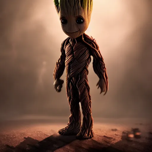 Prompt: Baby Groot is Batman, hyperdetailed, artstation, cgsociety, 8k