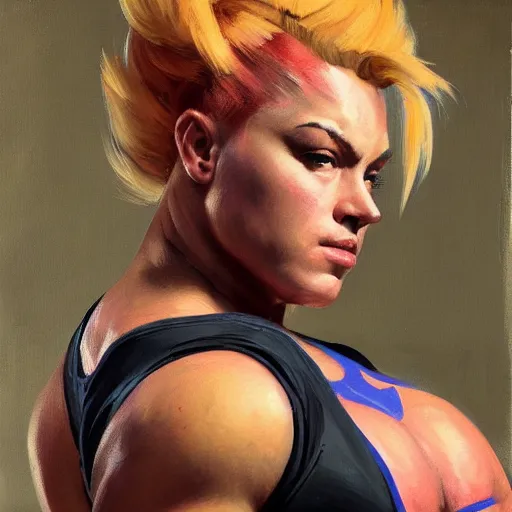 Image similar to greg manchess portrait of thick muscular weightlifter zarya from overwatch with ponytail and blond hair sleeping on bed, medium shot, asymmetrical, profile picture, organic painting, sunny day, matte painting, bold shapes, hard edges, street art, trending on artstation, by huang guangjian and gil elvgren and sachin teng