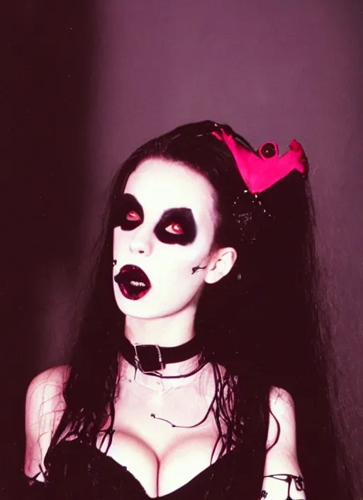 Image similar to candid photo of lana rhoades as a gothic vampire in the 1 9 9 0 s