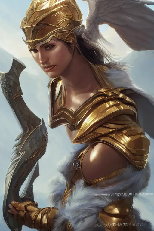 Image similar to amazon valkyrie athena, d & d, fantasy, portrait, highly detailed, headshot, digital painting, trending on artstation, concept art, sharp focus, illustration, art by artgerm and greg rutkowski and magali villeneuve