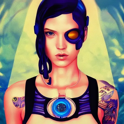 Prompt: lofi underwater cyberpunk instagram portrait, Pixar style, by Tristan Eaton Stanley Artgerm and Tom Bagshaw.