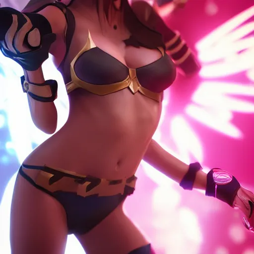 Image similar to still of pretty Samira (League of Legends) in KDA More music video. 3d render, octane render, game art, realistic, highly detailed, trending on artstation, 4k, trending on artstation, pixar, cgsociety, unreal engine 5, redshift render, trending on artstation, blender, behance, cg