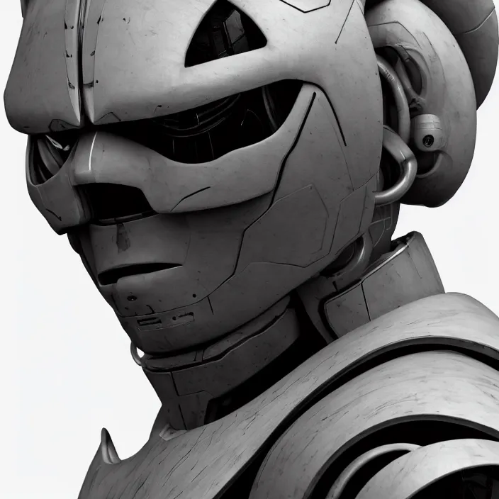 Image similar to a portrait of a character in an spaceship by nihei tsutomu, front facing the camera, black and white, modern clean white armor, highly detailed, 3 d render, vray, octane, realistic lighting