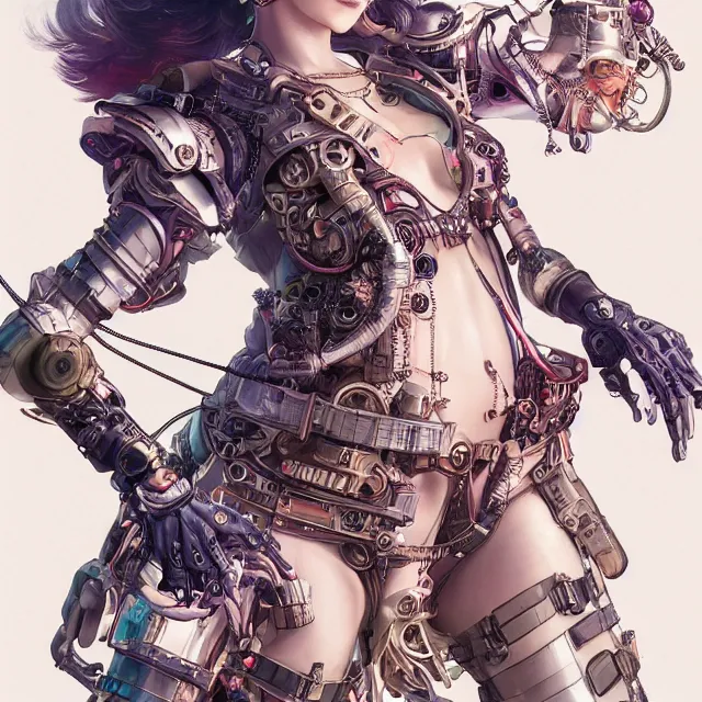 Prompt: the portrait of true neutral semi - colorful female cyborg mechanist as absurdly beautiful, gorgeous, elegant, young gravure idol, an ultrafine hyperdetailed illustration by kim jung gi, irakli nadar, intricate linework, bright colors, octopath traveler, final fantasy, unreal engine 5 highly rendered, global illumination, radiant light, detailed and intricate environment