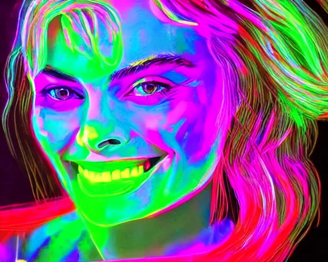 Image similar to margot robbie as neon led art, hyper detailed, award winning