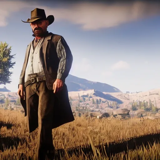 Image similar to walter white in red dead redemption 2 in game screen shot