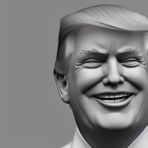 Image similar to donald trump smiling, serene, affable, 3 d render, cgsocitey