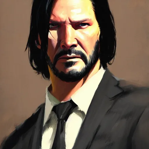 Image similar to greg manchess portrait painting of partially armored john wick as overwatch character, medium shot, asymmetrical, profile picture, organic painting, sunny day, matte painting, bold shapes, hard edges, street art, trending on artstation, by huang guangjian, gil elvgren, ruan jia, greg rutkowski, gaston bussiere