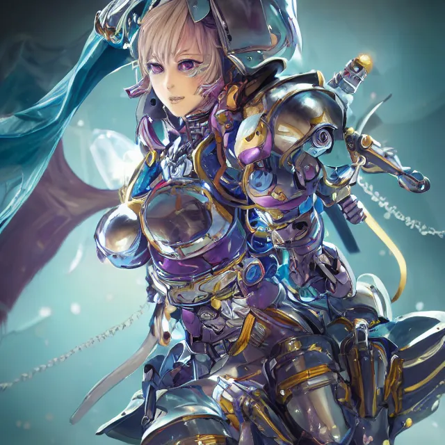 Image similar to studio portrait of lawful good colorful female holy mecha paladin absurdly beautiful, elegant, young cute anime girl, ultrafine hyperrealistic detailed face illustration by kim jung gi, irakli nadar, intricate linework, sharp focus, bright colors, matte, octopath traveler, final fantasy, unreal engine highly rendered, global illumination, radiant light, intricate environment