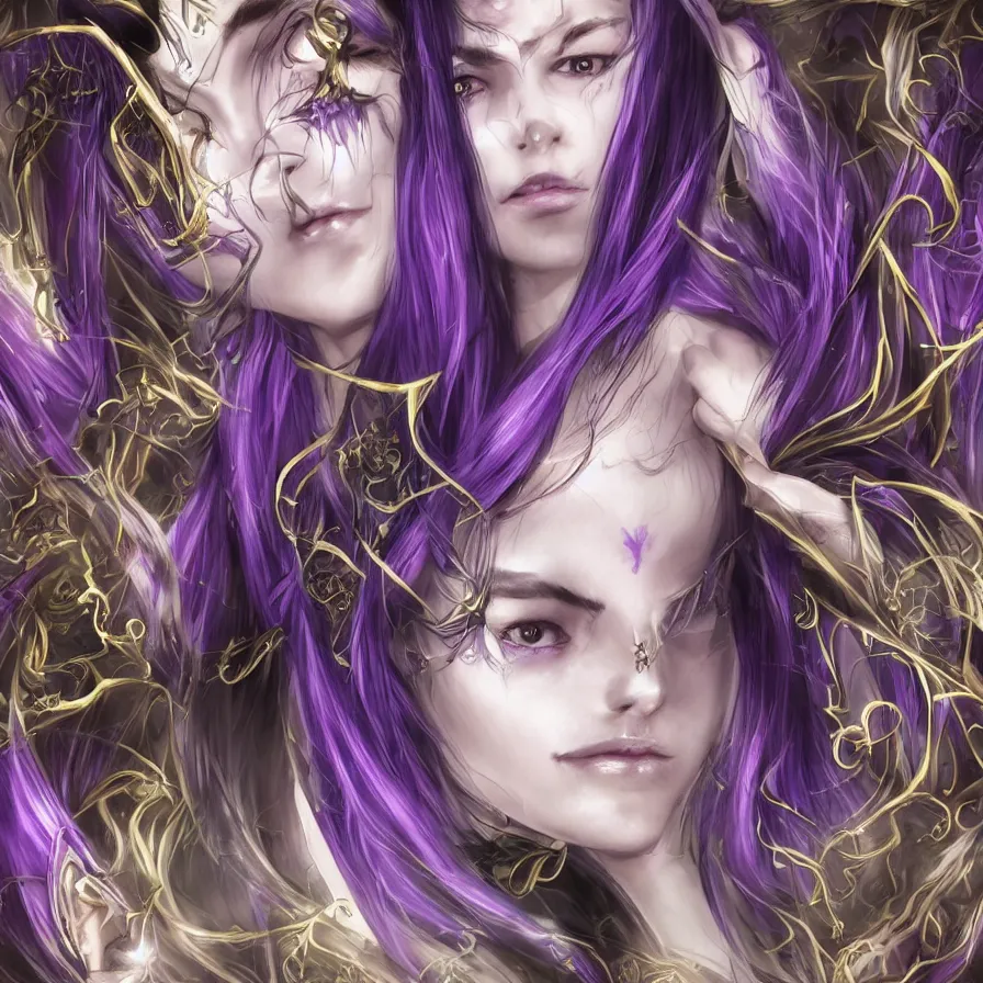 Prompt: realistic beautiful mark of shadows female elf warlock sorcerer symmetrical pretty eyes with purple energy