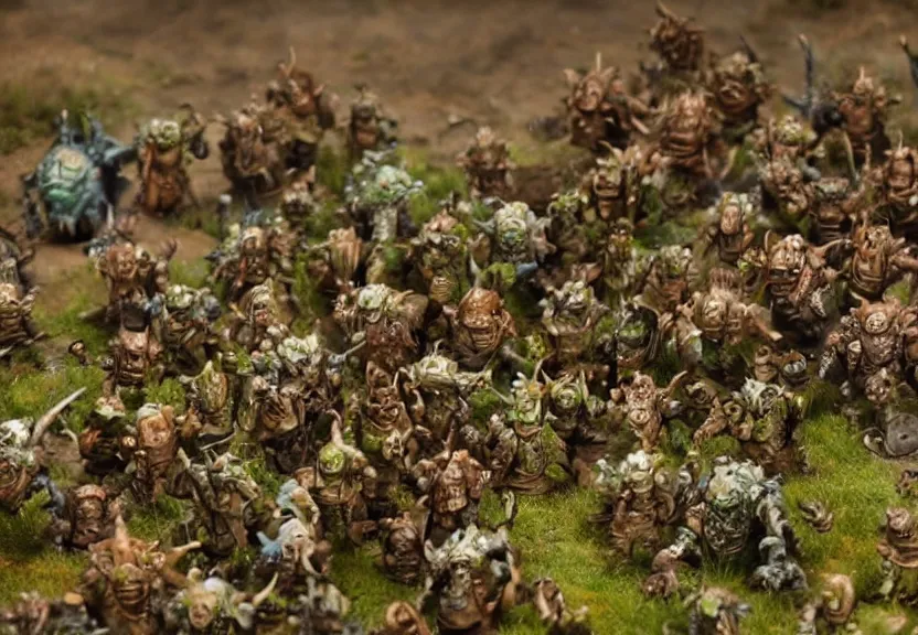 Prompt: thousands of nurglings rush down the hill to the arms of papa nurgle, warhammer, WLOP