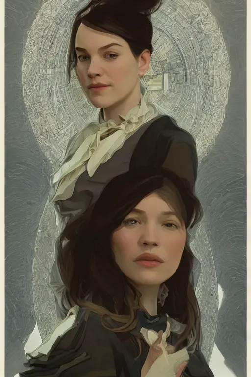 Image similar to portrait of rossa as an architect, highly detailed, digital painting, artstation, concept art, sharp focus, illustration, art by kittichai rueangchaichan and james gurney and alphonse mucha