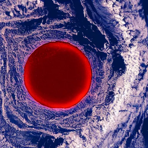 Image similar to a picture of planet earth with red lava rivers all over the surface, circular planet, taken from orbit, dark blue planet, red narrow lava rivers, astronomical imaging