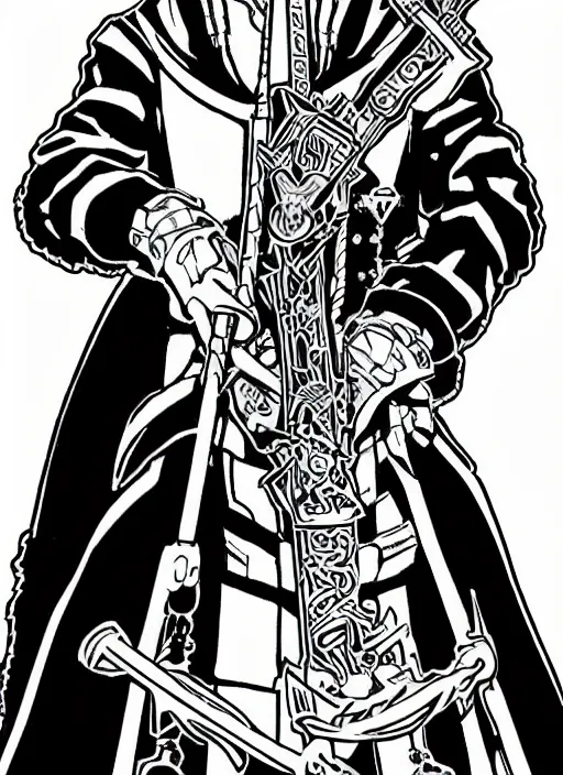 Image similar to joe biden as a kingdom hearts keyblade wielder, official square enix line art artwork, intricate design, high definition, delicate patterned, fashionable rpg clothing