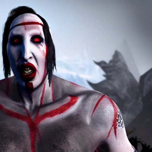 Image similar to marilyn manson in the God of War game