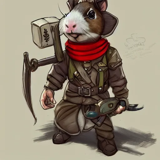 Image similar to cute little anthropomorphic Guinea Pig Field Medic, tiny, small, short, Modern Field medic with red cross, cute and adorable, pretty, beautiful, DnD character art portrait, matte fantasy painting, DeviantArt Artstation, by Jason Felix by Steve Argyle by Tyler Jacobson by Peter Mohrbacher, cinema