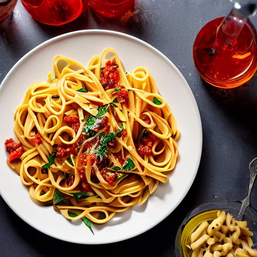 Prompt: delicious pasta with sauce , 8k , mega high quality , professional food photography , award winning photo , foodporn