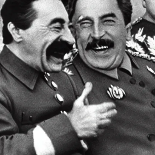 Image similar to stalin laughing in ww 2 after victory