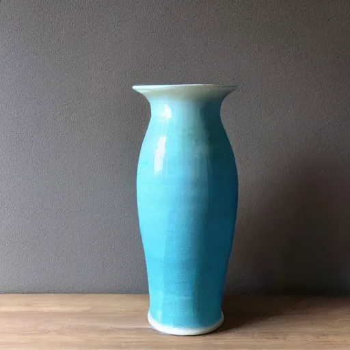 Image similar to ceramic tall vase with round handles and blue strips