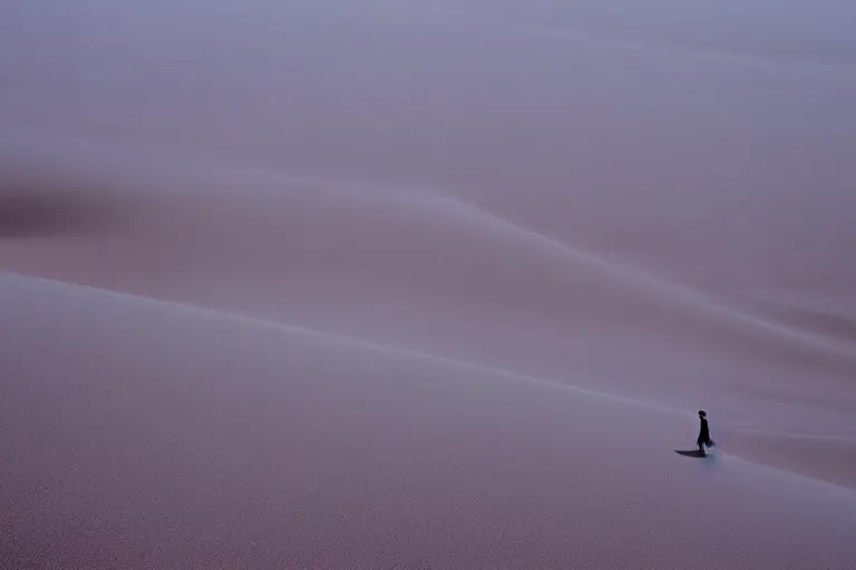 Image similar to a cinematic photograph of a sand wave in a serene vast desert, dune, cinematic, movie still, dramatic lighting, by bill henson, 1 6 : 9 ratio