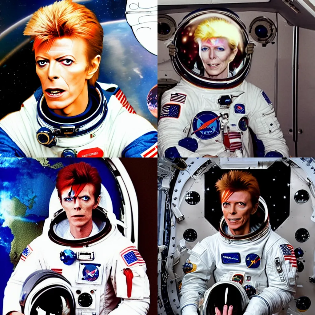 Prompt: david bowie as an astronaut on the space shuttle