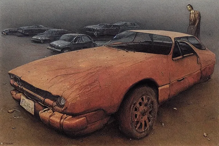 Prompt: parking lot car painted by beksinski