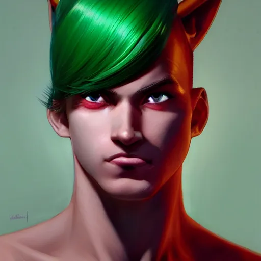 Image similar to a man with a round pink head a green mohawk green eyebrows and a long pointy red nose, realistic shaded perfect face, fine details. realistic shaded lighting poster by ilya kuvshinov katsuhiro, magali villeneuve, artgerm, jeremy lipkin and michael garmash, rob rey and kentaro miura style, trending on art station