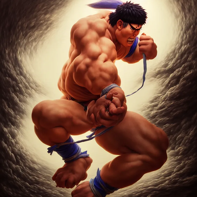 Image similar to ryu from street fighter in japan, dream - like atmosphere, symmetrical baroque painting, perfect composition, beautiful detailed intricate insanely detailed octane render trending on artstation, 8 k artistic photography, photorealistic, soft natural volumetric cinematic perfect light, chiaroscuro, award - winning photograph, masterpiece, raphael, caravaggio, greg rutkowski, beeple
