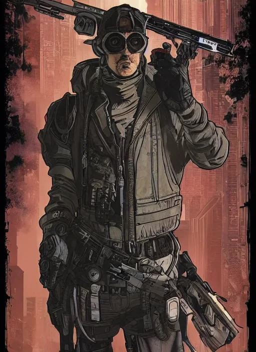 Prompt: cyberpunk blackops spy. vernon. stealth tech. portrait by ashley wood and alphonse mucha and laurie greasley and josan gonzalez and james gurney. spliner cell, apex legends, rb 6 s, hl 2, d & d, cyberpunk 2 0 7 7. realistic face. dystopian setting.