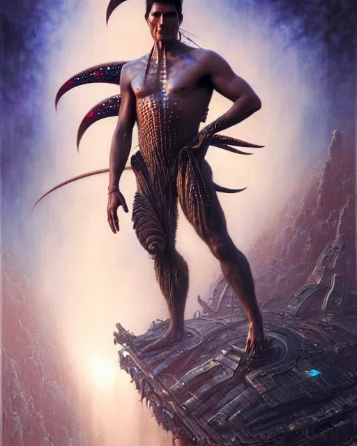 Image similar to tom cruise as a naʼvi from avatar fantasy character portrait, ultra realistic, wide angle, intricate details, blade runner artifacts, highly detailed by peter mohrbacher, boris vallejo, hajime sorayama aaron horkey, gaston bussiere, craig mullins