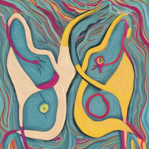 Image similar to abstract expressionist detailed matte illustration of two intertwined cats in the style of Kandinksy