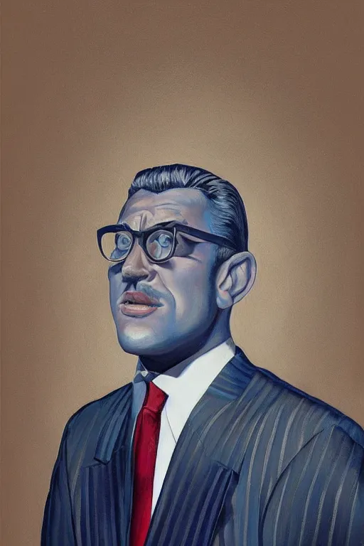 Prompt: a painting of a man wearing a suit and tie, a character portrait by Vladimir Tretchikoff, digital art by by József Borsos, trending on Artstation, cloisonnism, digital painting, digital illustration, vaporware