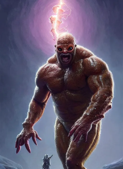 Image similar to dwayne johnson as the thing, body - horror, intricate, elegant, glowing lights, highly detailed, digital painting, artstation, glamor pose, concept art, smooth, sharp focus, illustration, art by artgerm and greg rutkowski, artey freytag