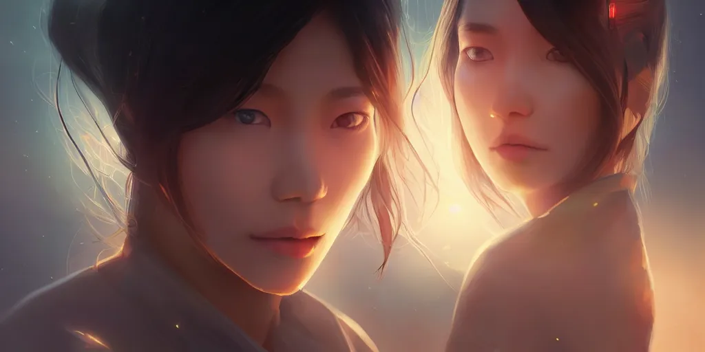 Image similar to Young Tibetan woman, somber white eyes, long, gentle lighting, piloting a small space shuttle, futuristic, dim lighting, digital art by Makoto Shinkai ilya kuvshinov and Wojtek Fus, digital art, concept art,