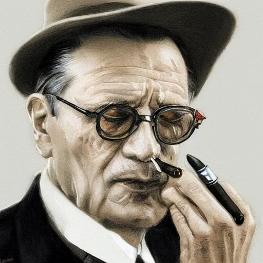 Prompt: portrait of josip broz tito smoking a cigar, deep focus, d & d, fantasy, intricate, elegant, highly detailed, digital painting, artstation, concept art, matte, sharp focus, illustration, art by artgerm and greg rutkowski and alphonse mucha