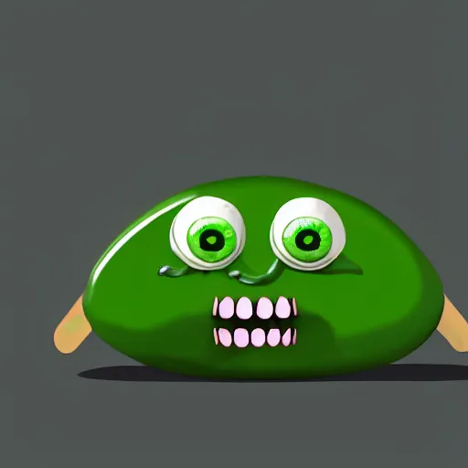 Prompt: Green Sausage with eyes and fangs, fine details, concept art