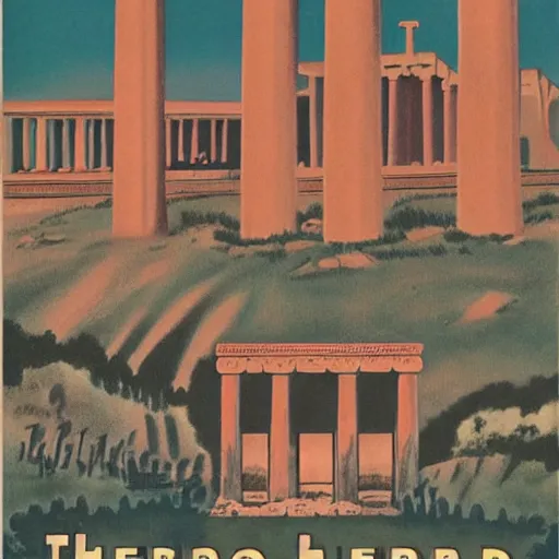 Prompt: 1940s travel poster illustration of Herod's Temple