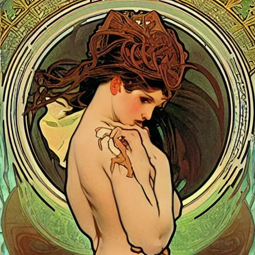 Image similar to rightous fury by alphonse mucha