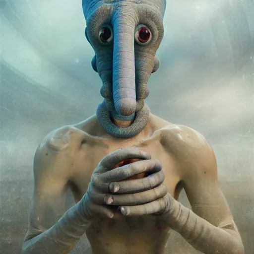 Image similar to hyperrealistic mixed media image of squidward tentacles, stunning 3 d render inspired art by greg rutkowski and xiang duan and thomas eakes, perfect symmetry, realistic, highly detailed attributes and atmosphere, dim volumetric cinematic lighting, 8 k octane extremely hyper - detailed render, post - processing, masterpiece,