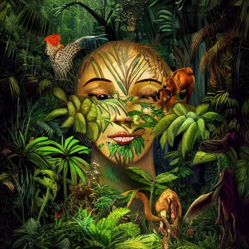 Prompt: a jungle in someones head, interpretive art