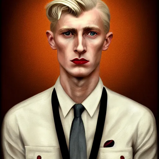Prompt: A Hearts of Iron IV portrait of a blond young English male actor with high cheekbones. Good bone structure. Dressed in 1940s style. Highly detailed, fine Art, high detail, great lighting, 8k resolution, masterpiece, concept art, illustration, clear eyes, painting oil on canvas, octane render, HDR, trending on artstation, 4k, 8k, HD