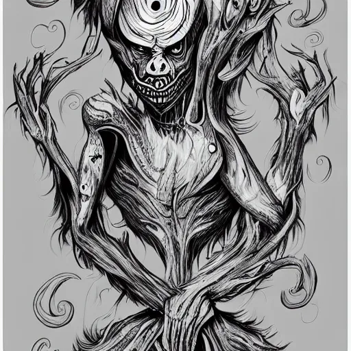 Image similar to black and white illustration creative design, monster, body horror