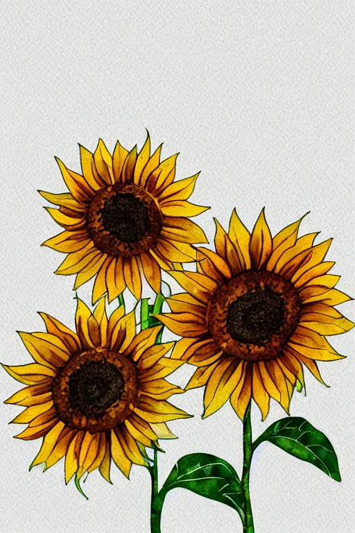 Image similar to minimalist watercolor sunflowers on white background, illustration, vector art